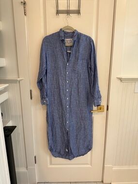 Frank & Eileen Chambray Blue Rory Long Linen Shirt Dress